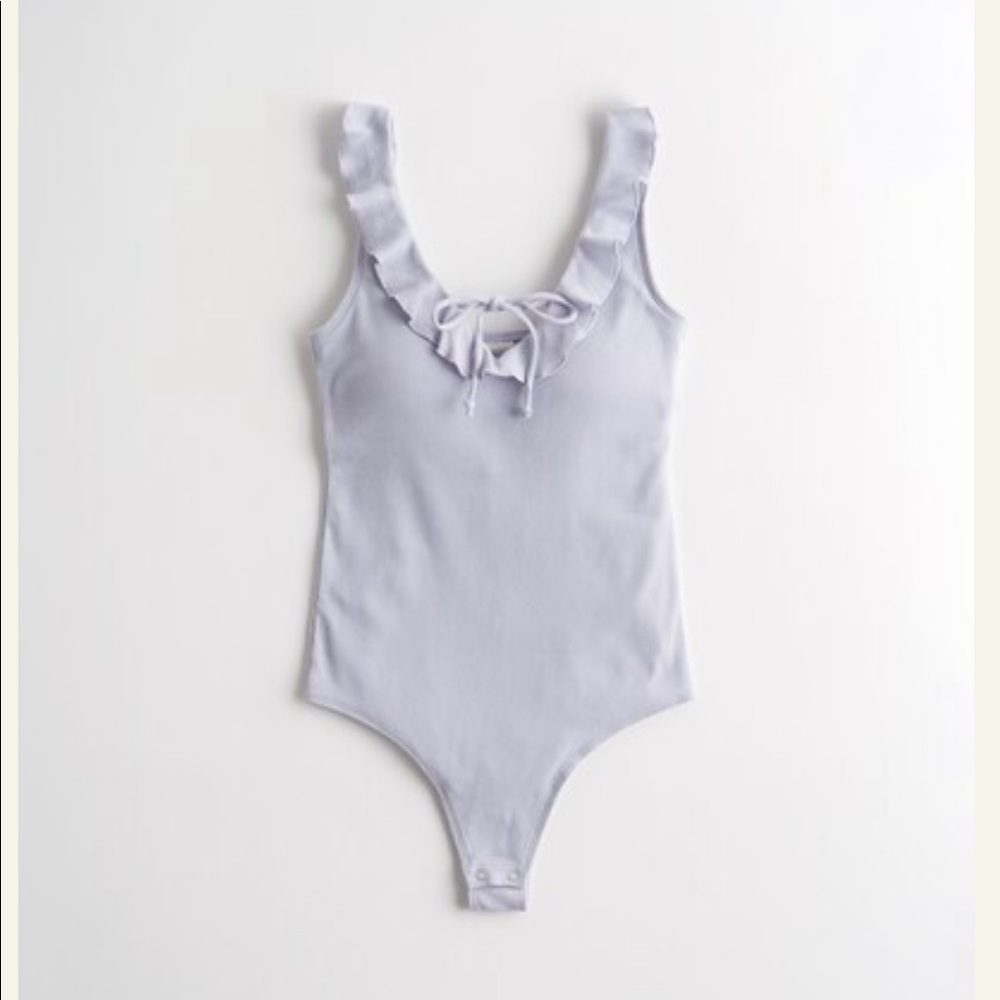 Hollister Gilly Hicks Ruffle Tie Front Cheeky Bodysuit, Light Blue